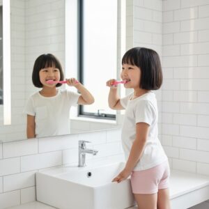 Trẻ tự đánh răng buổi sáng